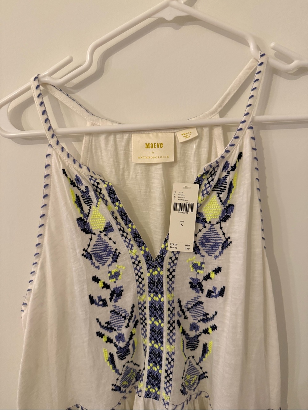 NWT Maeve Neela White Embroidered V-Neck Sleeveless Babydoll Top Women’s Size S - Picture 4 of 5